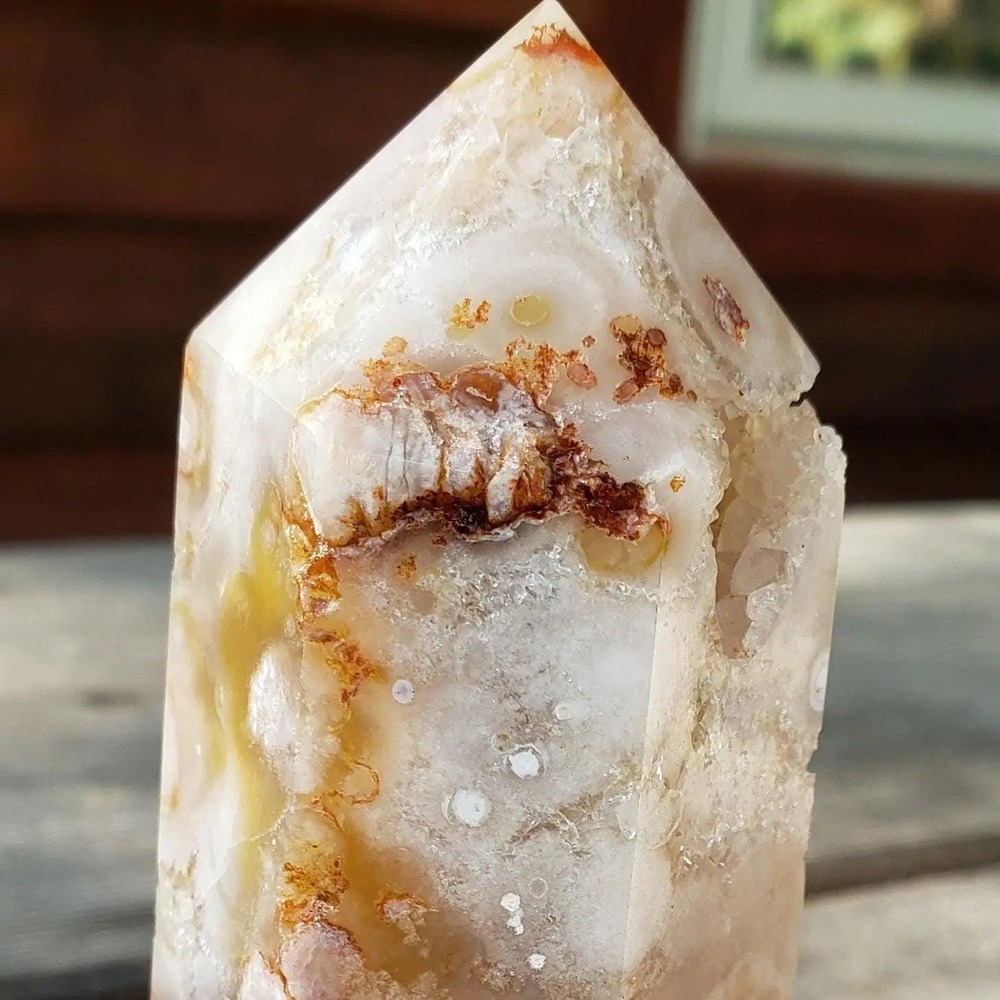 Flower Agate Crystal Tower with Druzy, Obelisk, Alter Decor, Crystal Wand